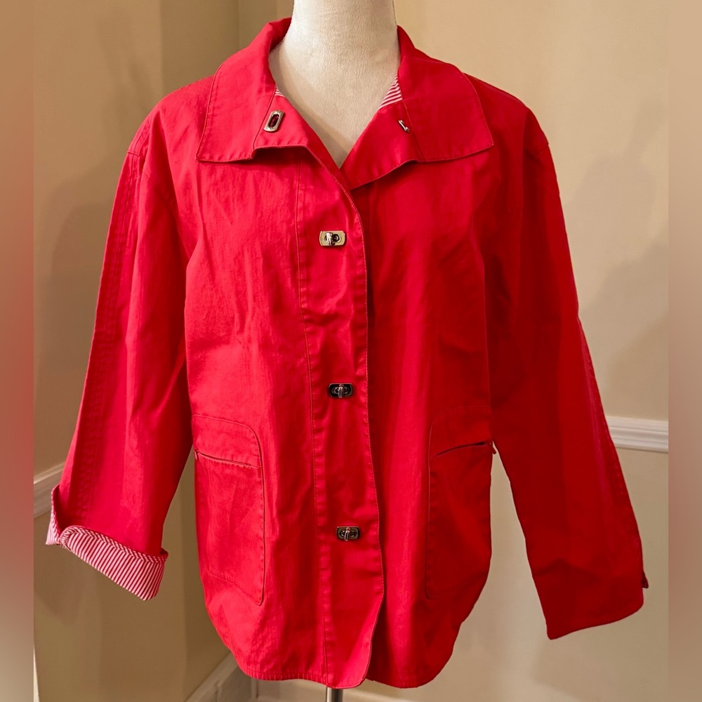 Red Spring Jacket W/ Striped Lining & Silver Clas… - image 1